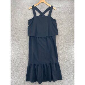 J Jill Dress Womens Medium Black Ruffle Hem Midi Cross Back Ponte Knit Stretch